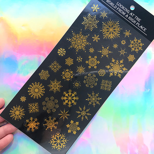 Golden Snowflake Stickers  Clear PVC Sticker with Gold Foil